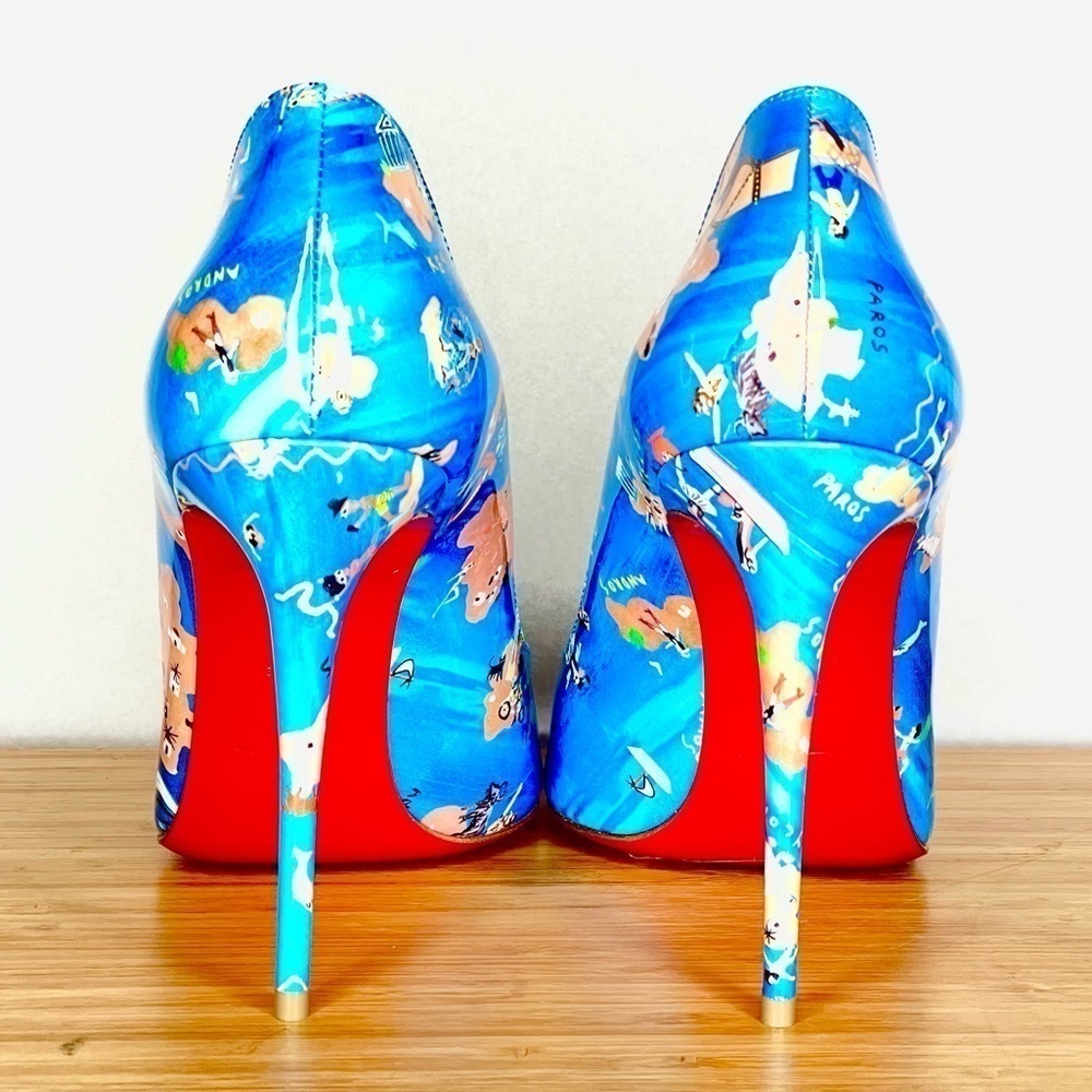 Christian Louboutin “Hot chick” swim pool, Blue Multi graphic. 100mm EU38.5 - Picture 4 of 13